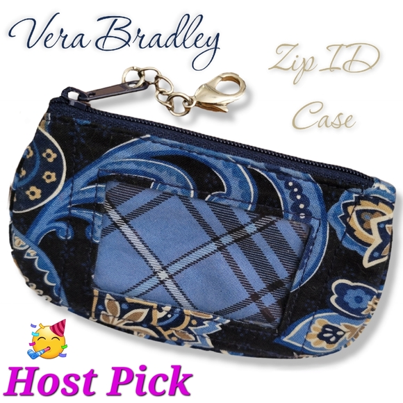 NEW Vera Bradley ID Wallet Small Zipper Lobster Claw Clasp Chain Blue Tan Floral - Picture 8 of 8